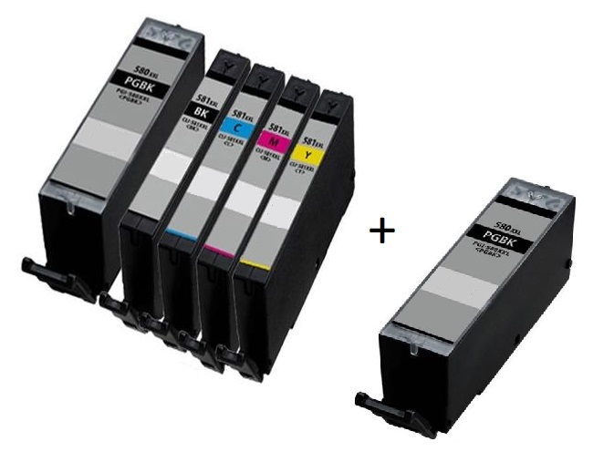 Canon PGI-580PGBKXXL / CLI-581BK/C/M/Y XXL Compatible set of 5 Ink Cartridges + EXTRA BLACK